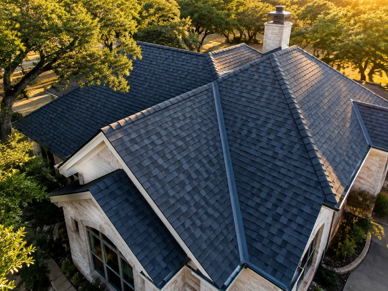 Illustrative photo — roofing crew at work on a residential property